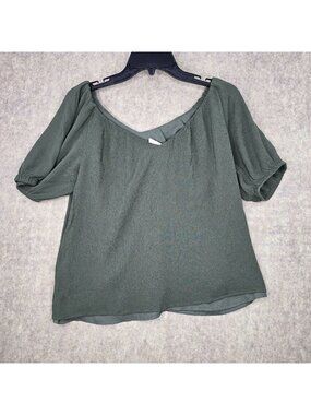 Loft Women's Olive Green Blouse Small V-Neck 3/4 Sleeve Lightweight Flowy Top